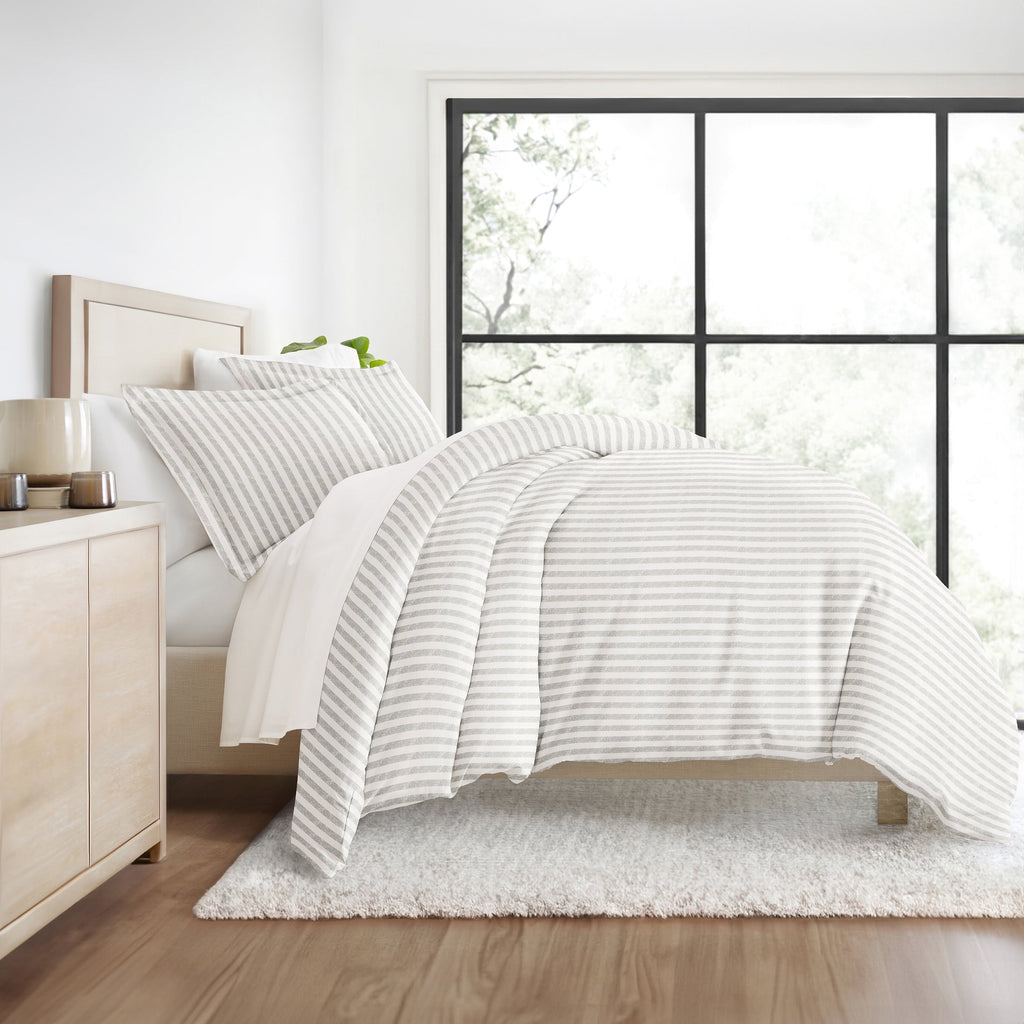 Duvet Cover Set - Ultra Soft & Breathable - Light Gray Rugged Striped for Twin Size Bedding by Comfort Canopy