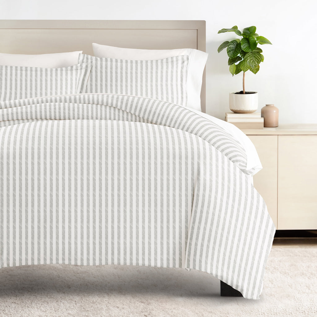 Duvet Cover Set - Ultra Soft & Breathable - Light Gray Rugged Striped for Twin Size Bedding by Comfort Canopy