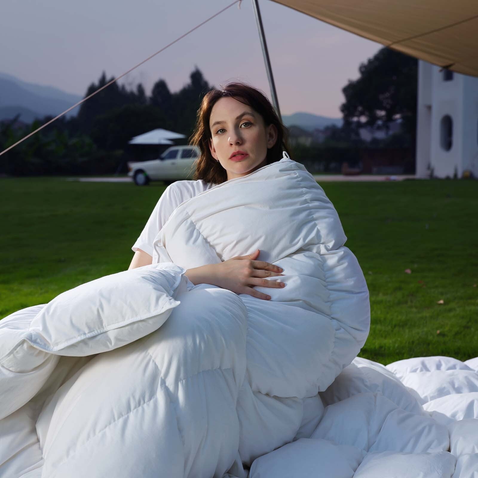 Teler Goose Down Comforter Queen Size, Extra Fluffy White Duvet Insert, Ultra-Soft, Breathable , All Season Hotel Luxury Bedding Comforters, 4 Corner & Center Loops , White