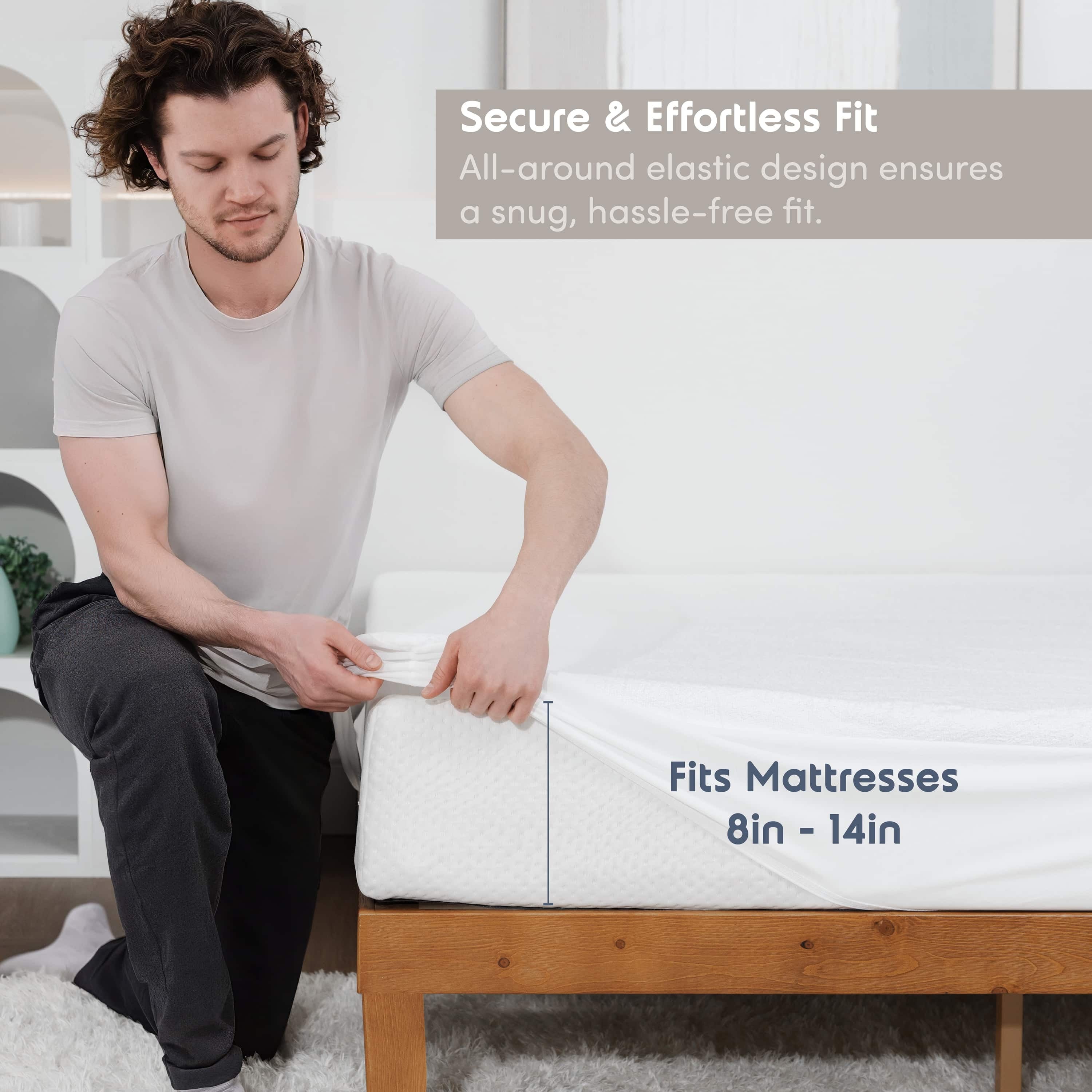 Nestl 100% Waterproof Mattress Protector Queen, Cotton Terry Bed Cover, Mattress Cover Fits Mattresses Up to 16 inch