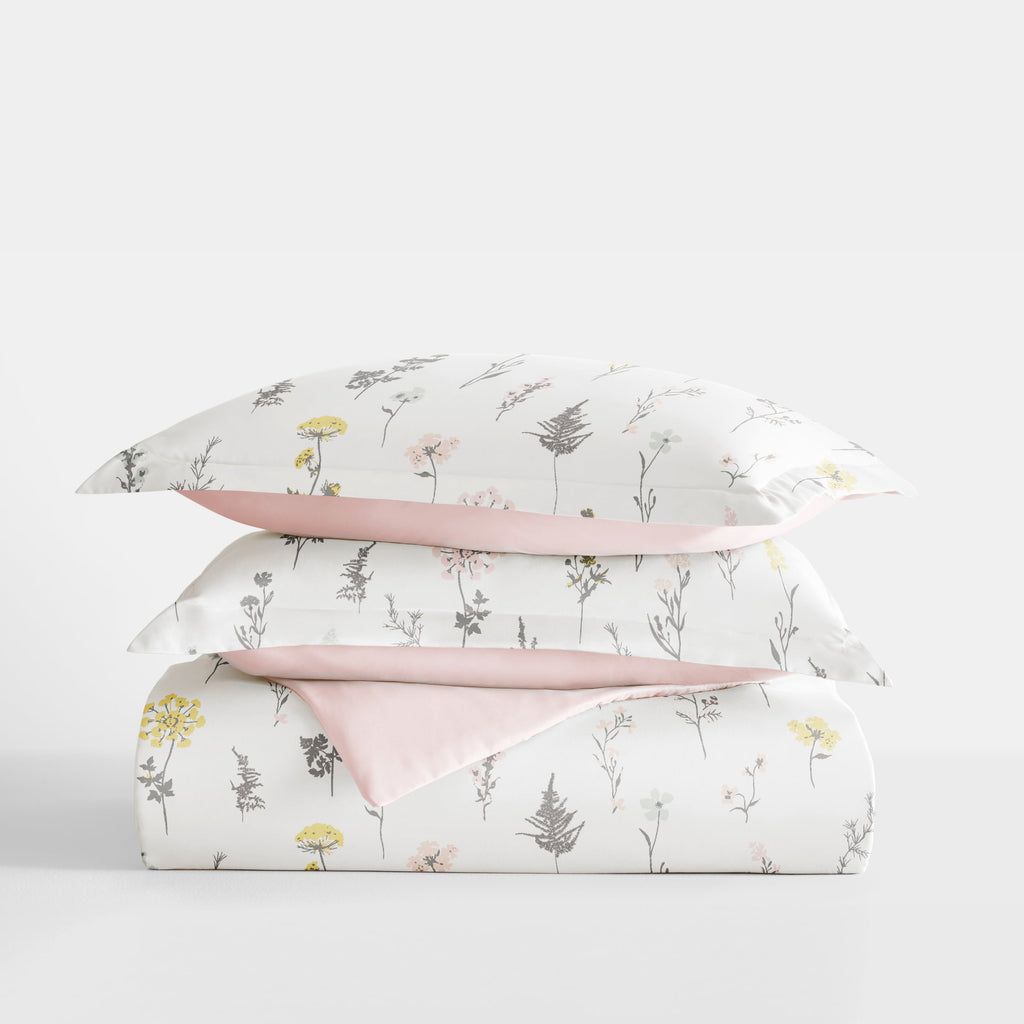 Duvet Cover Set - Ultra Soft & Breathable - Pink Farmhouse Wildflower for Twin Size Bedding by Comfort Canopy