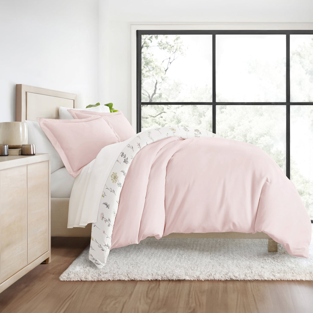 Duvet Cover Set - Ultra Soft & Breathable - Pink Farmhouse Wildflower for Twin Size Bedding by Comfort Canopy