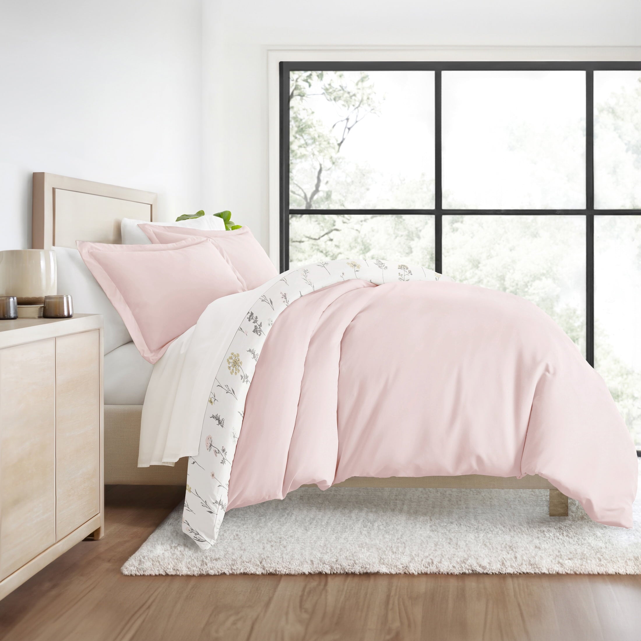 Duvet Cover Set - Ultra Soft & Breathable - Pink Farmhouse Wildflower for Twin Size Bedding by Comfort Canopy