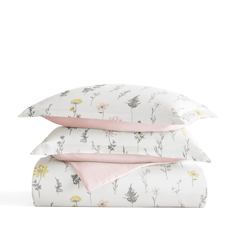 Duvet Cover Set - Ultra Soft & Breathable - Pink Farmhouse Wildflower for Twin Size Bedding by Comfort Canopy