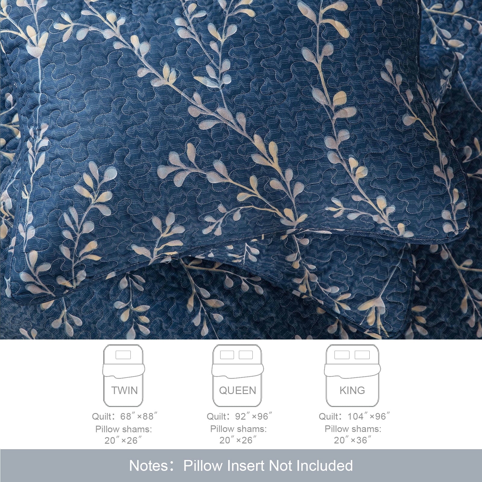 Exclusivo Mezcla Microfiber King Size Quilt Set, 3 Pieces Lightweight Bedspreads/ Coverlet/ Bedding Set with 2 Pillow Shams, Gradient Floral Pattern, (96"x 104", Navy)
