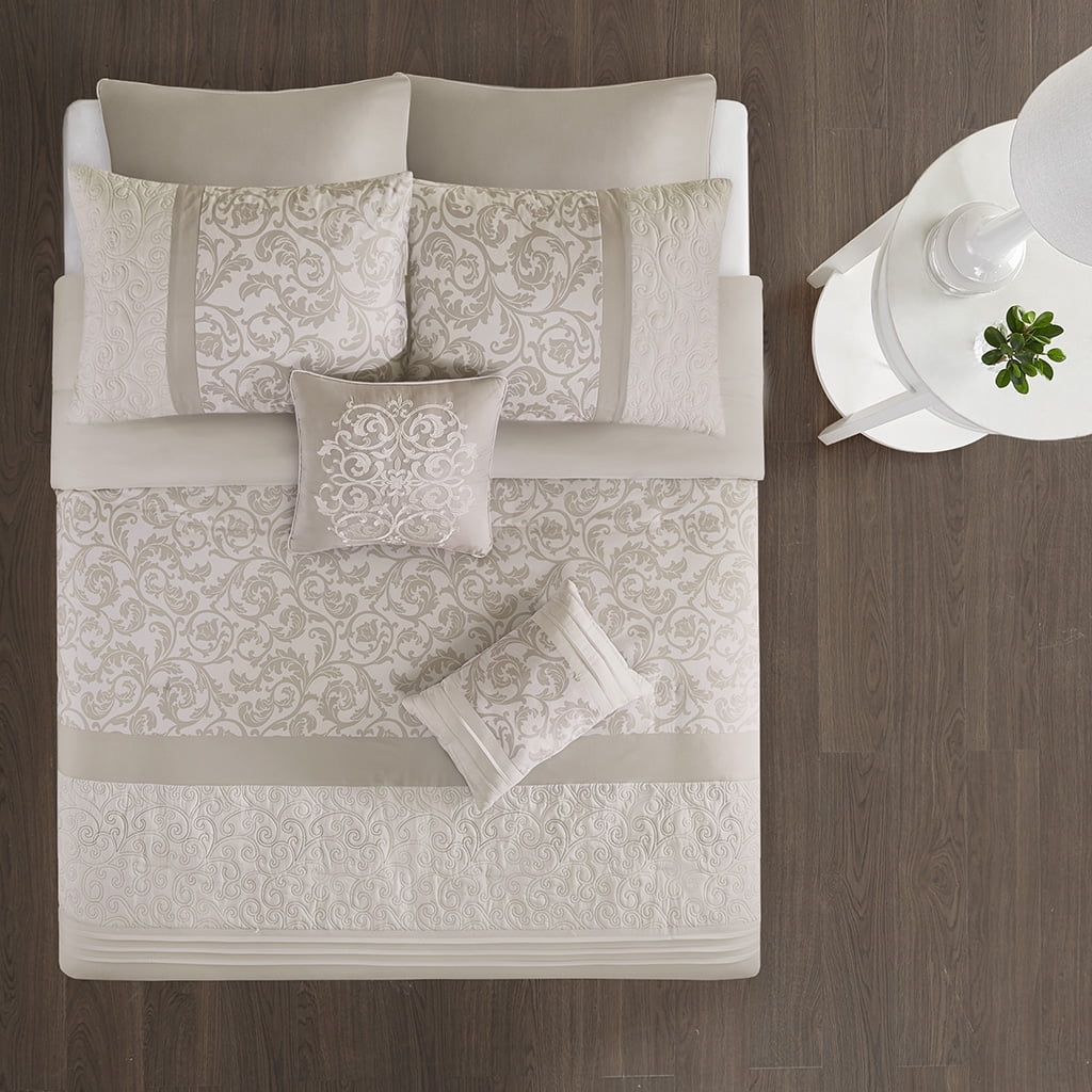 510 Design Ramsey Embroidered 8-Piece Queen Quilted Comforter Set, Neutral