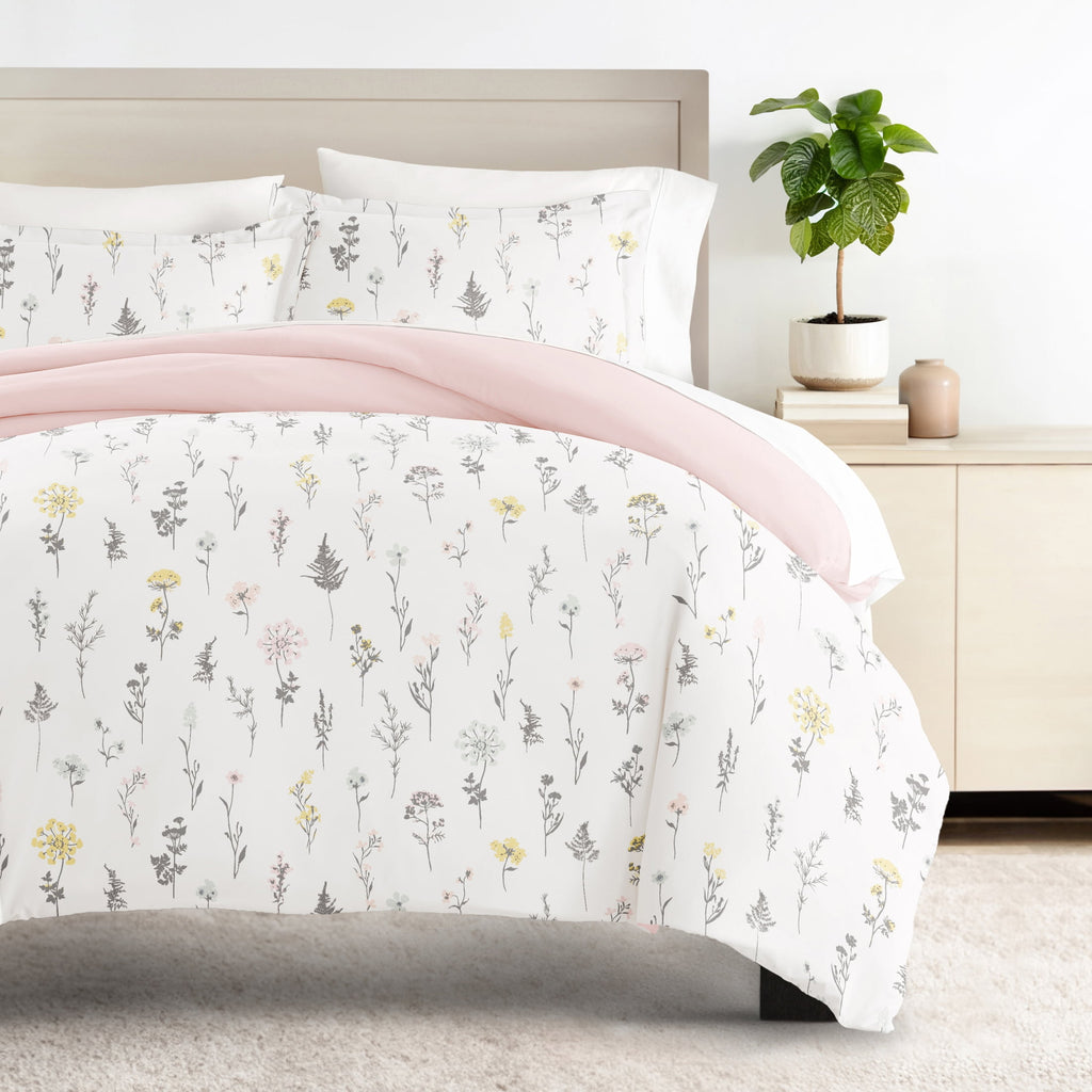 Duvet Cover Set - Ultra Soft & Breathable - Pink Farmhouse Wildflower for Twin Size Bedding by Comfort Canopy