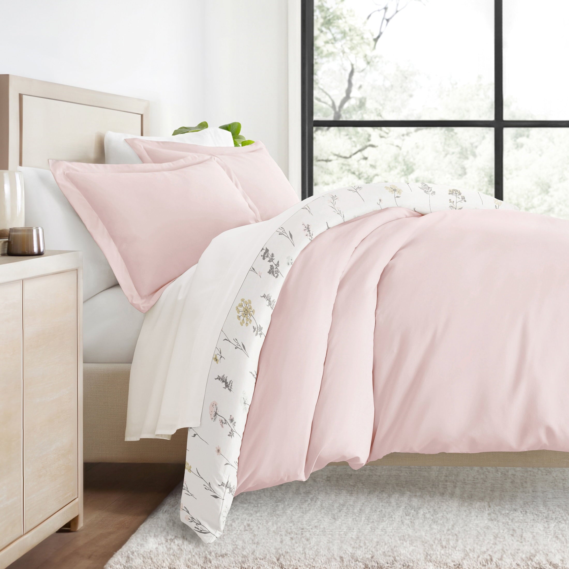 Duvet Cover Set - Ultra Soft & Breathable - Pink Farmhouse Wildflower for Twin Size Bedding by Comfort Canopy