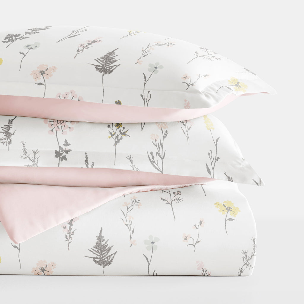 Duvet Cover Set - Ultra Soft & Breathable - Pink Farmhouse Wildflower for Twin Size Bedding by Comfort Canopy