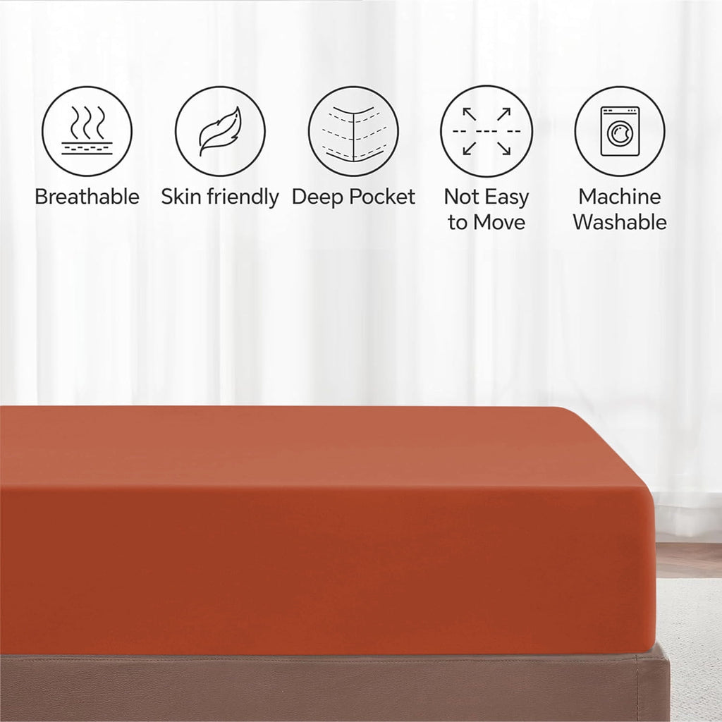 Moonlight20015 Deep Pocket Fitted Sheet – Extra Soft 1800 Series Microfiber, Full, Rust