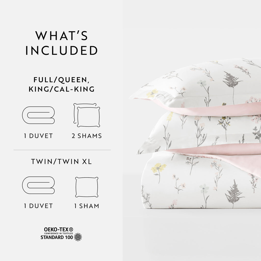 Duvet Cover Set - Ultra Soft & Breathable - Pink Farmhouse Wildflower for Twin Size Bedding by Comfort Canopy