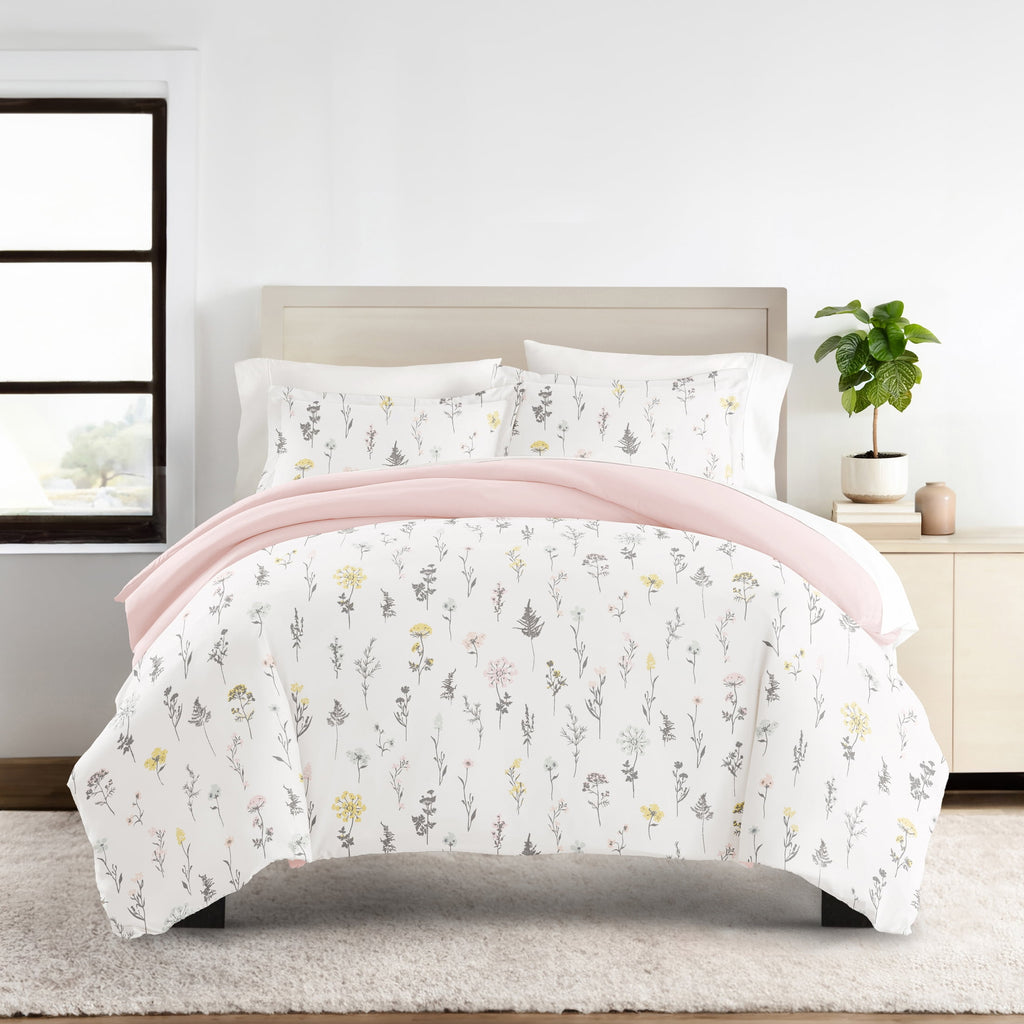 Duvet Cover Set - Ultra Soft & Breathable - Pink Farmhouse Wildflower for Twin Size Bedding by Comfort Canopy