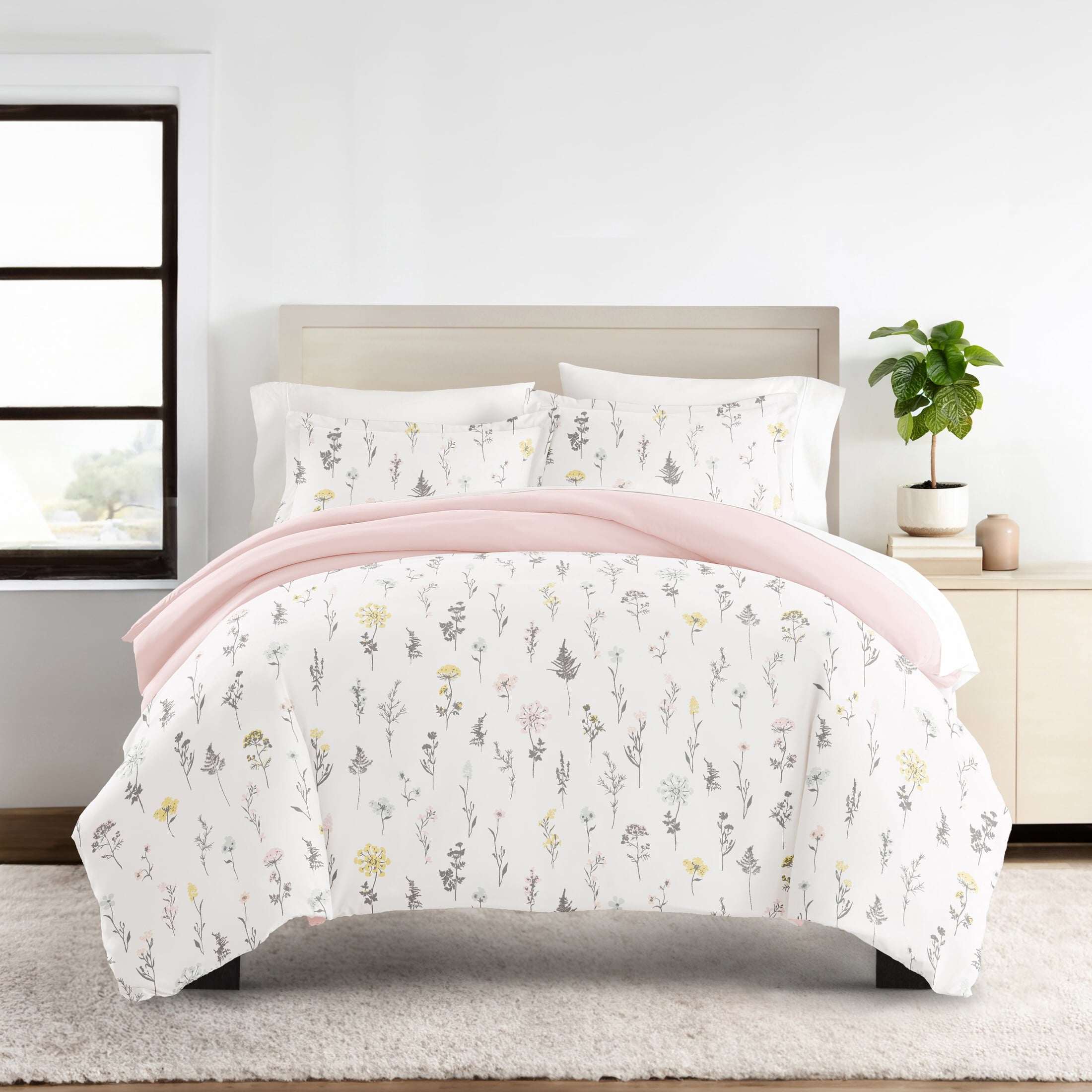 Duvet Cover Set - Ultra Soft & Breathable - Pink Farmhouse Wildflower for Twin Size Bedding by Comfort Canopy