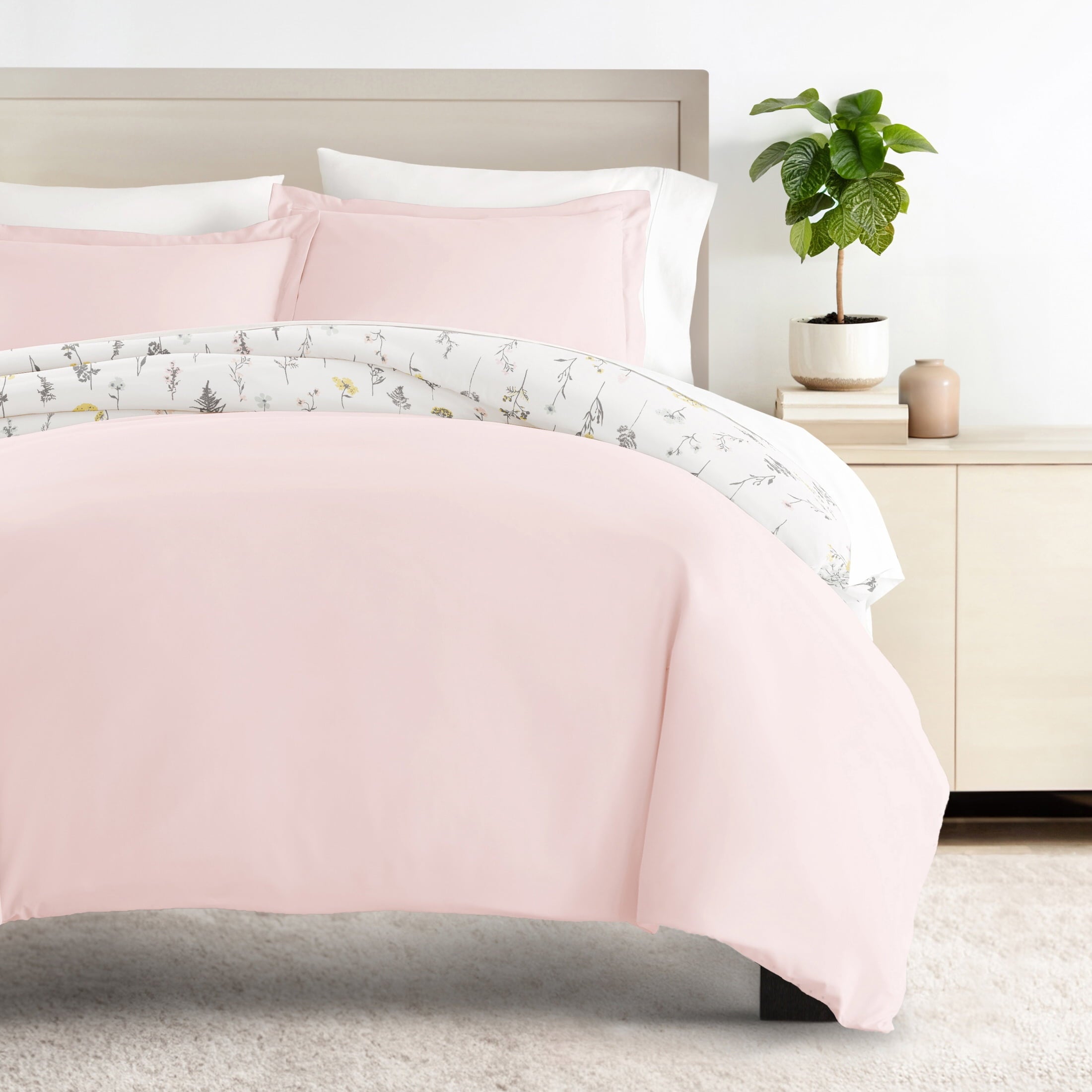 Duvet Cover Set - Ultra Soft & Breathable - Pink Farmhouse Wildflower for Twin Size Bedding by Comfort Canopy